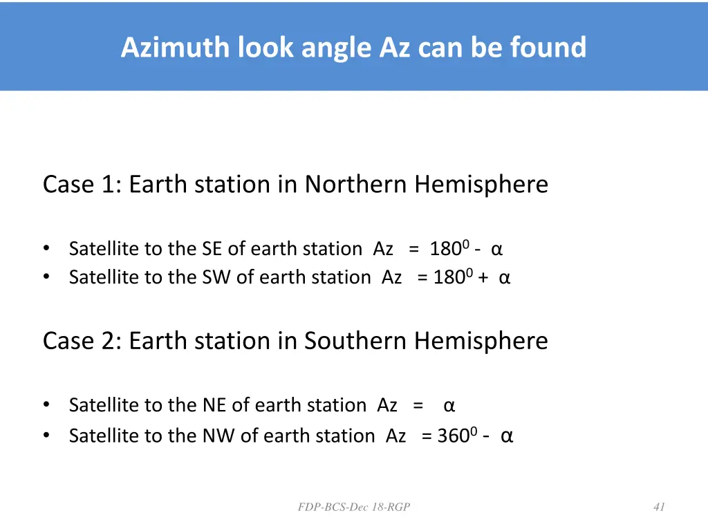 azimuth look angle az can be found