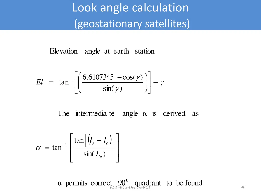 look angle calculation geostationary satellites