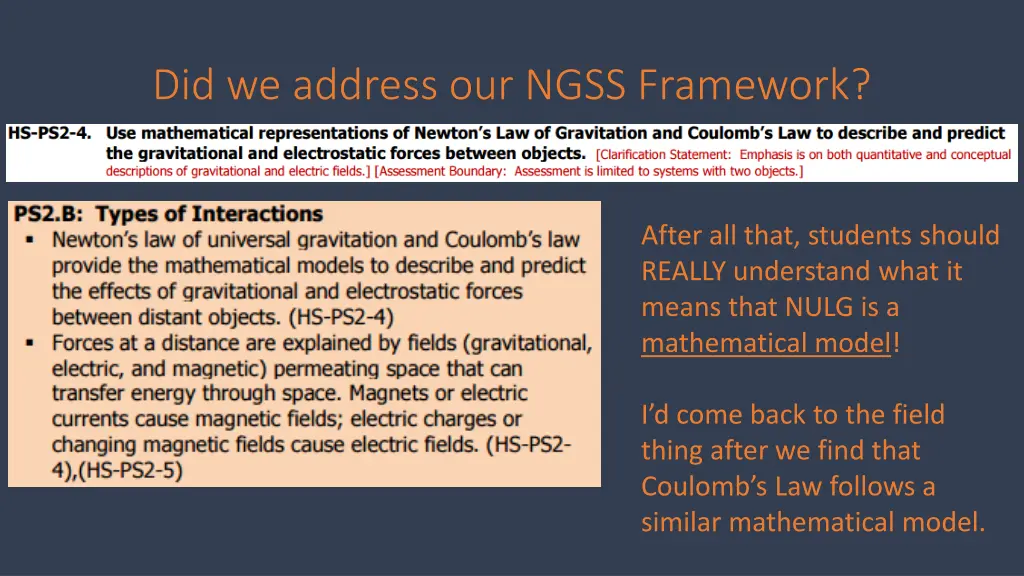 did we address our ngss framework