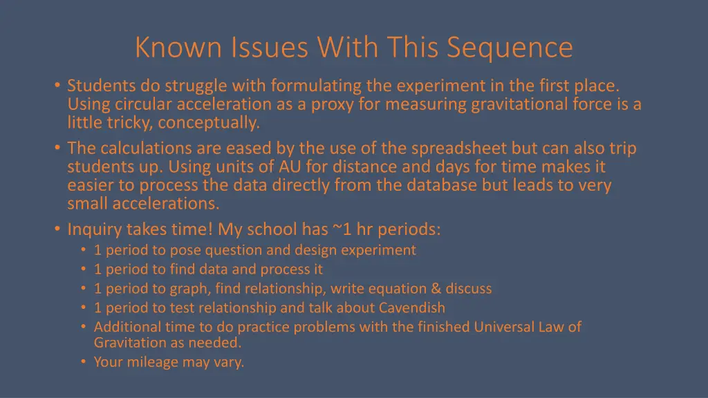 known issues with this sequence students