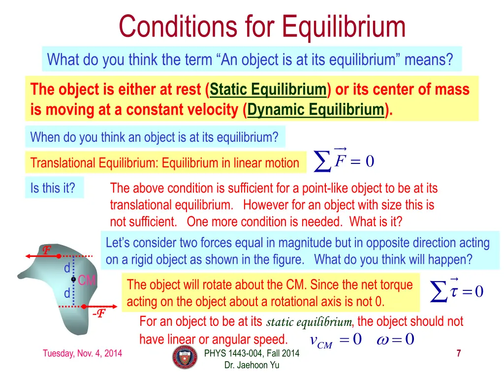 conditions for equilibrium what do you think