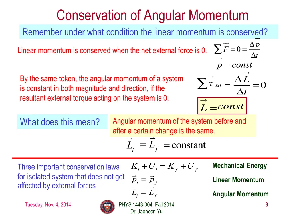 conservation of angular momentum remember under