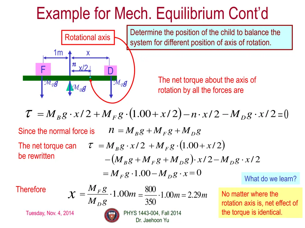 example for mech equilibrium cont d