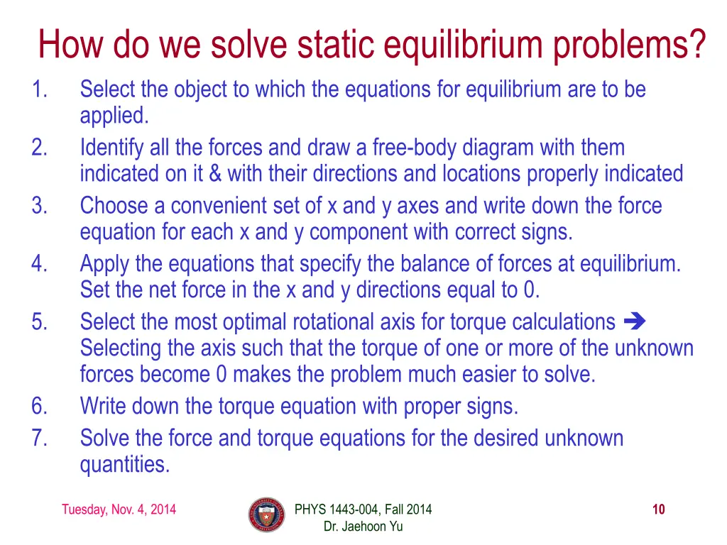 how do we solve static equilibrium problems