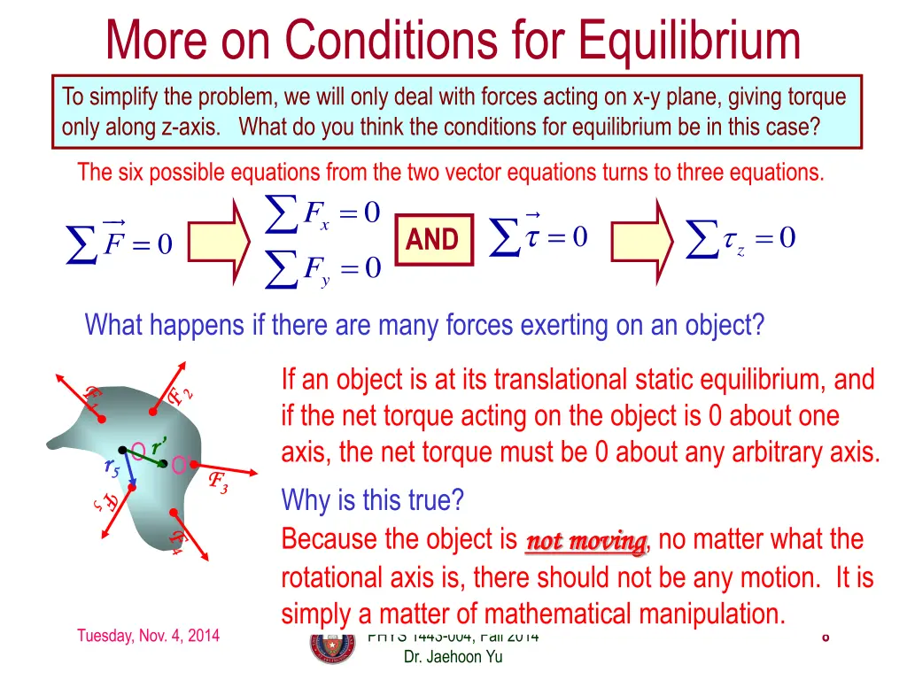 more on conditions for equilibrium to simplify