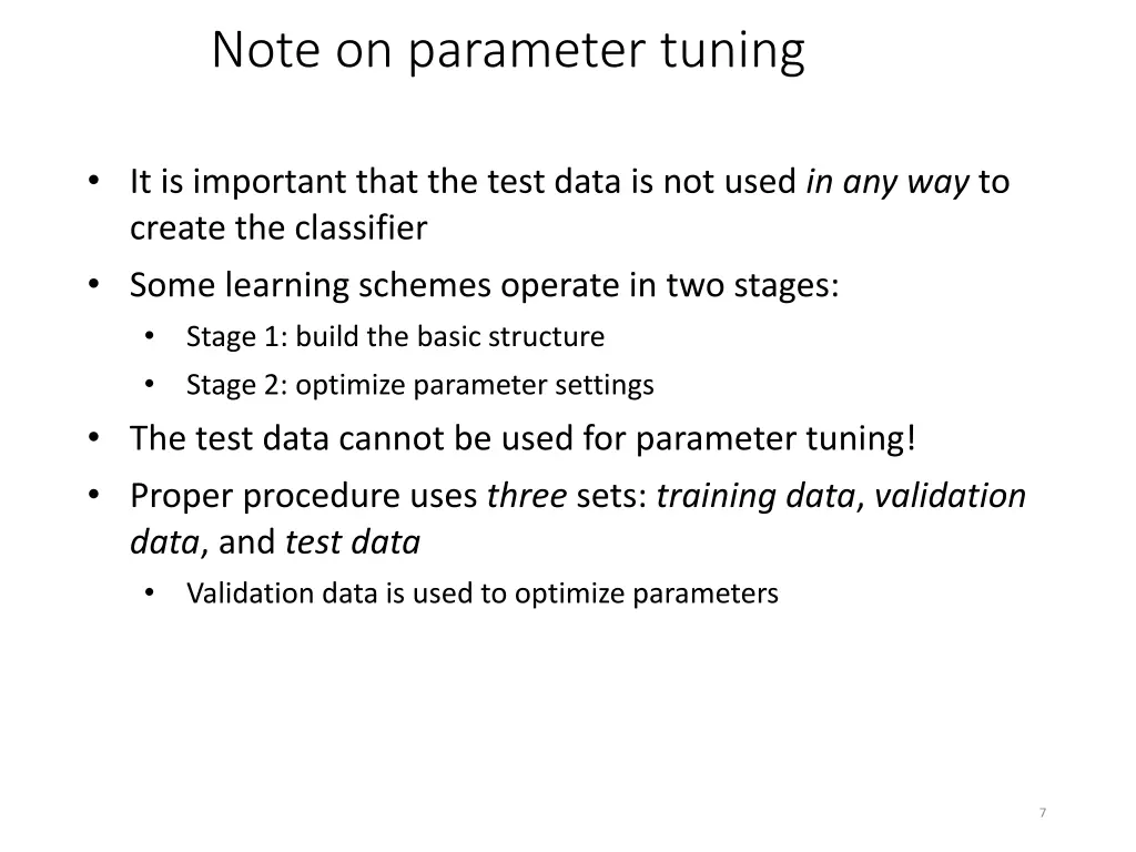 note on parameter tuning