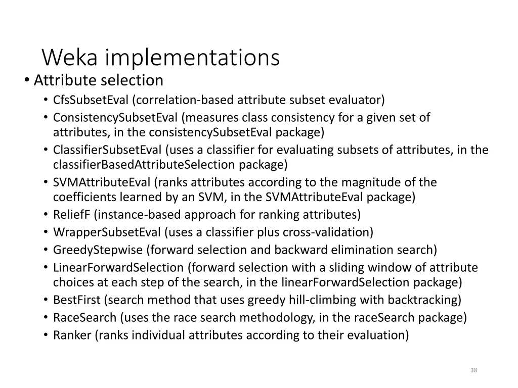 weka implementations attribute selection