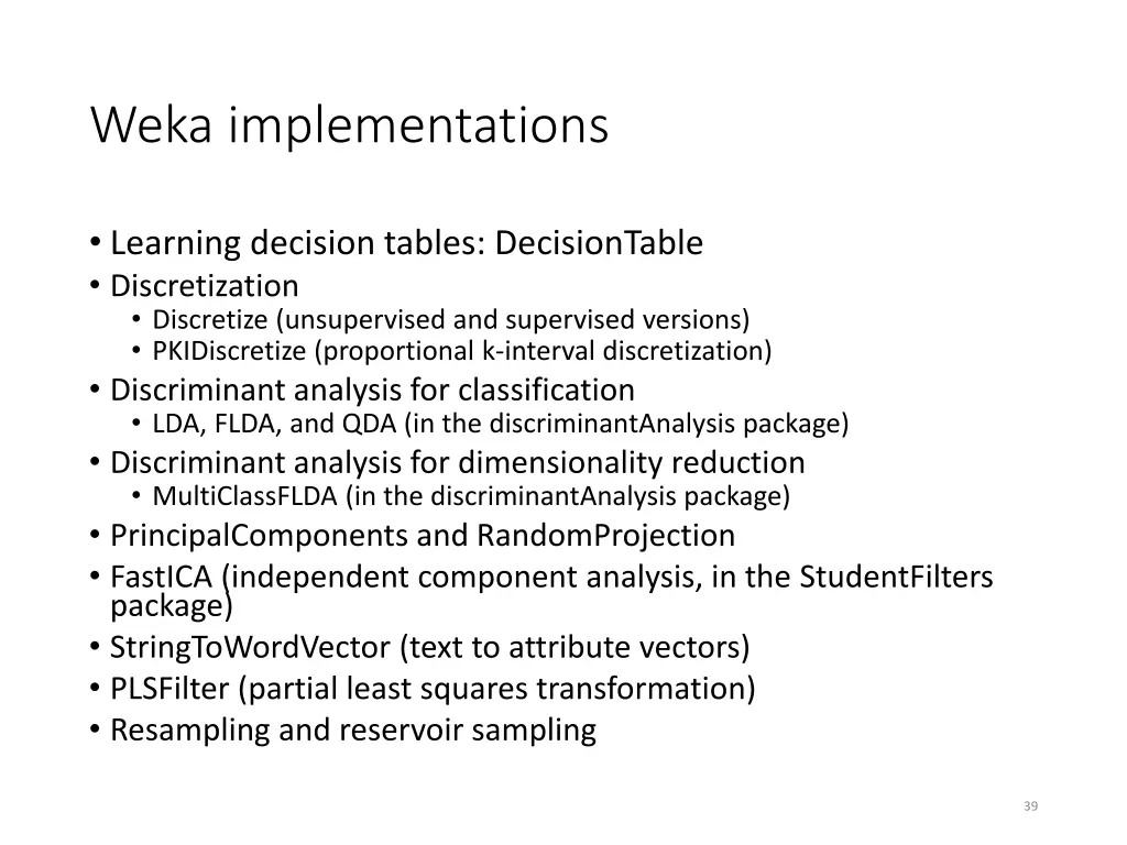 weka implementations