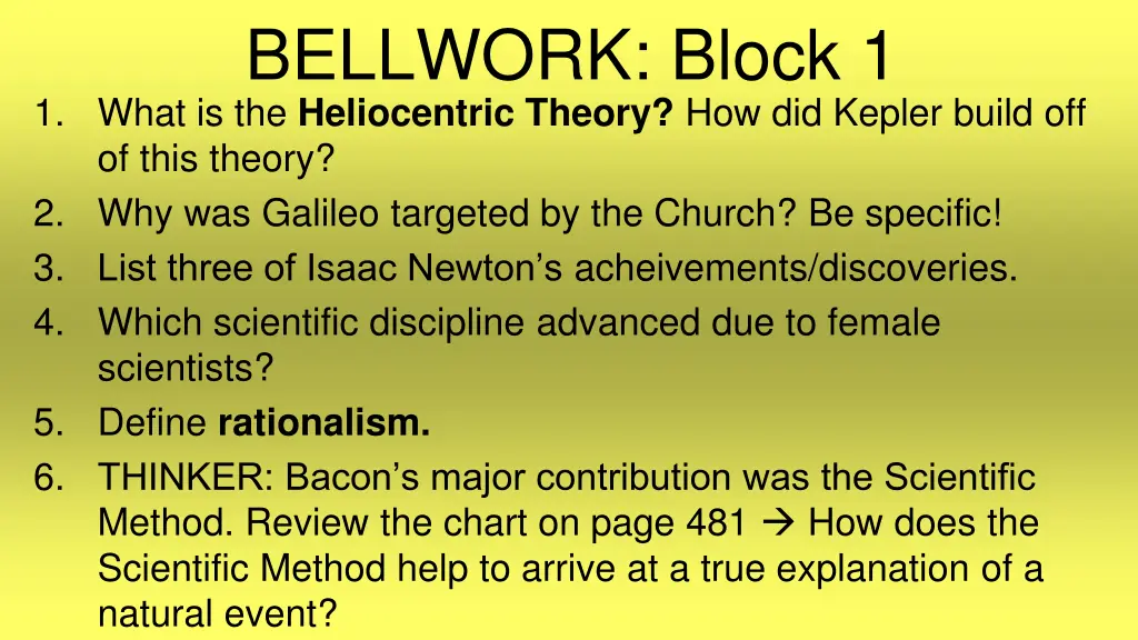 bellwork block 1 1 what is the heliocentric