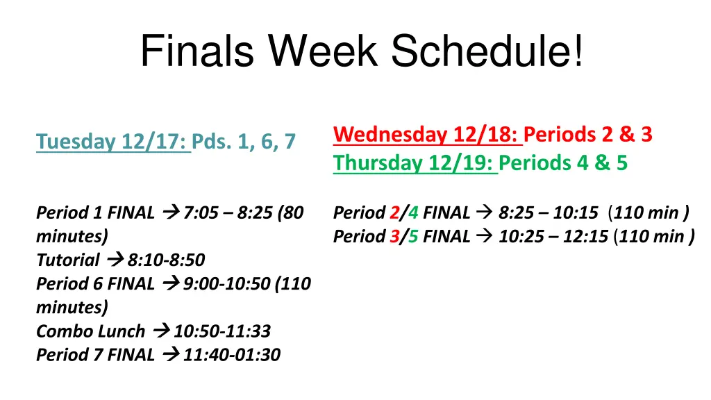 finals week schedule