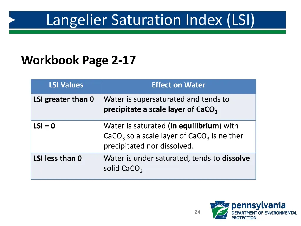 langelier saturation index lsi