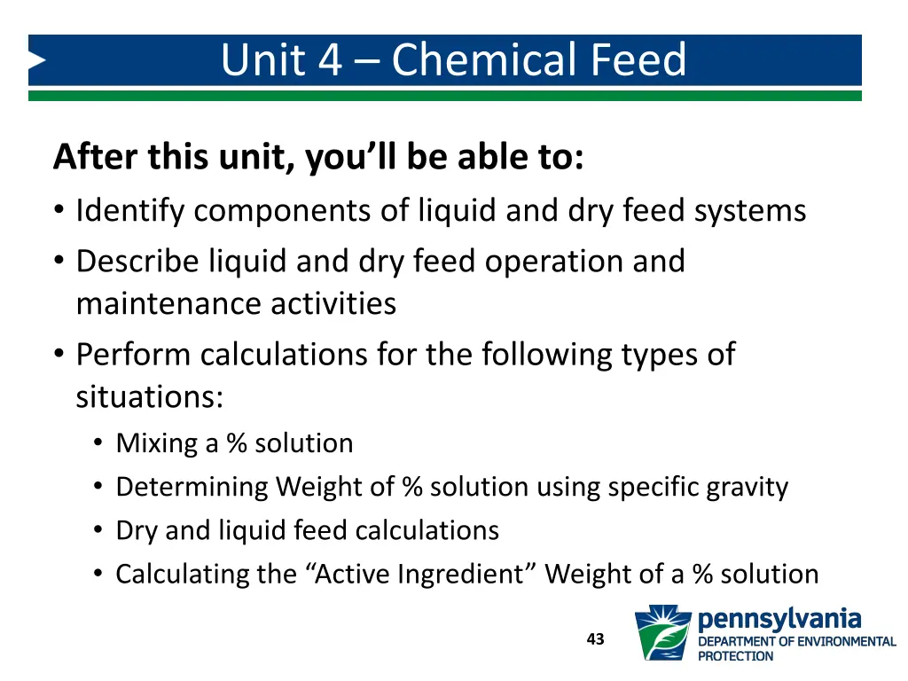 unit 4 chemical feed