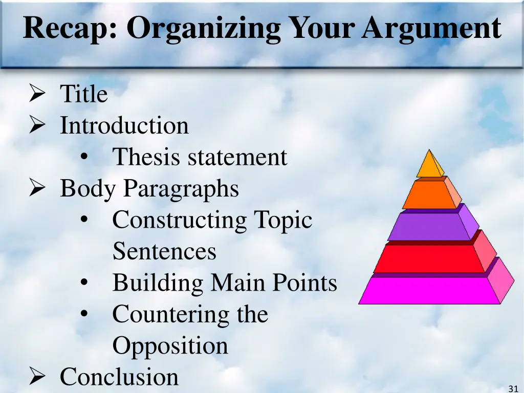 recap organizing your argument