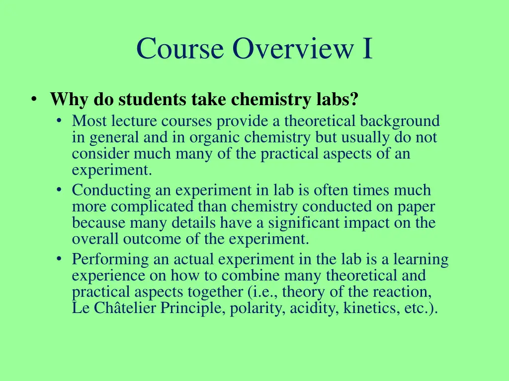 course overview i