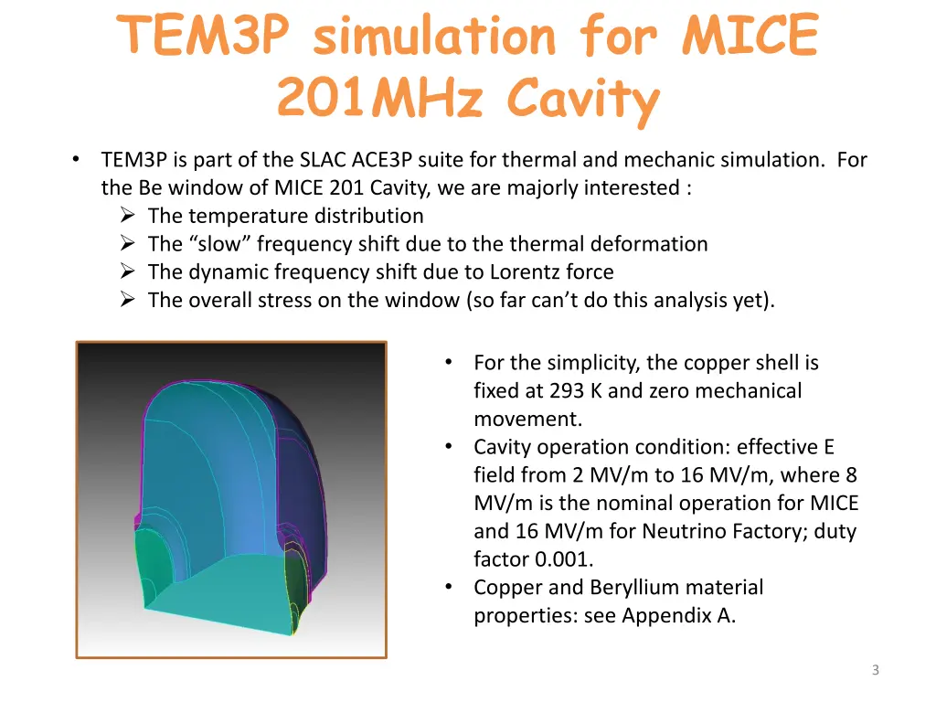 tem3p simulation for mice 201mhz cavity