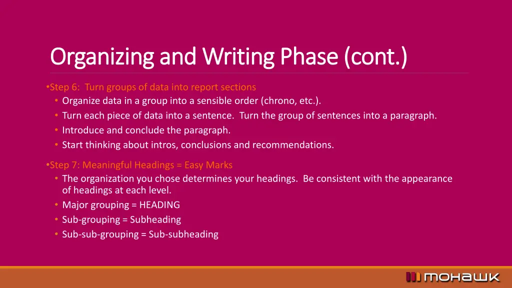 organizing and writing phase cont organizing