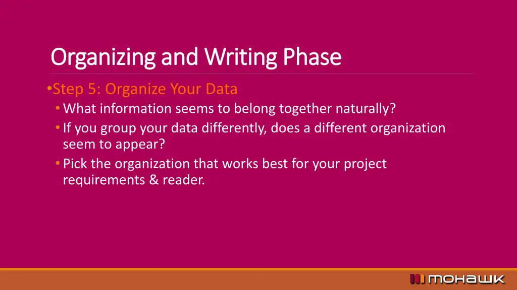 organizing and writing phase organizing