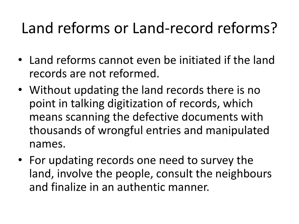 land reforms or land record reforms