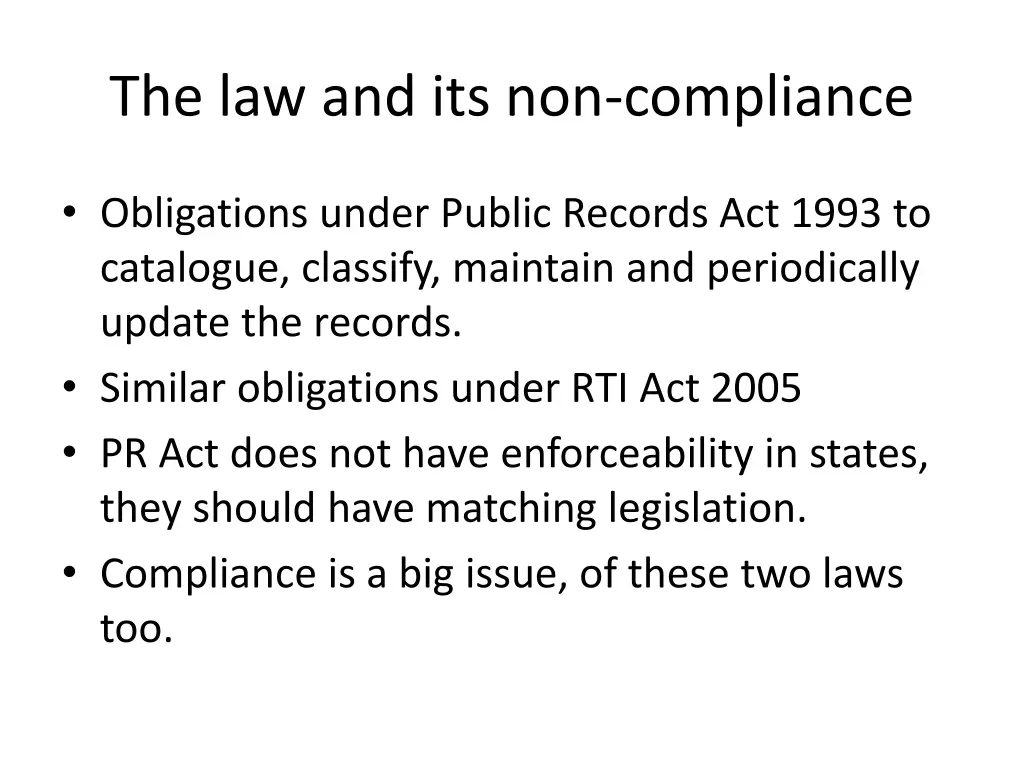 the law and its non compliance