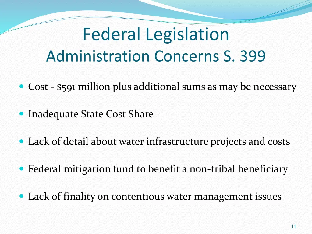 federal legislation administration concerns s 399