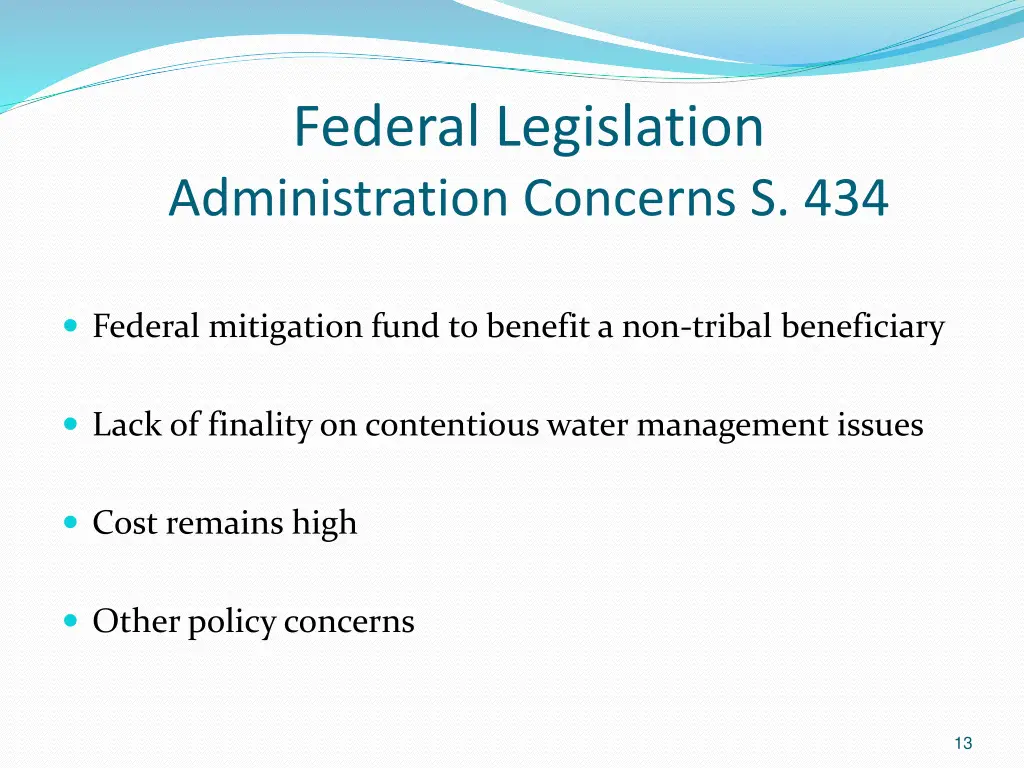 federal legislation administration concerns s 434