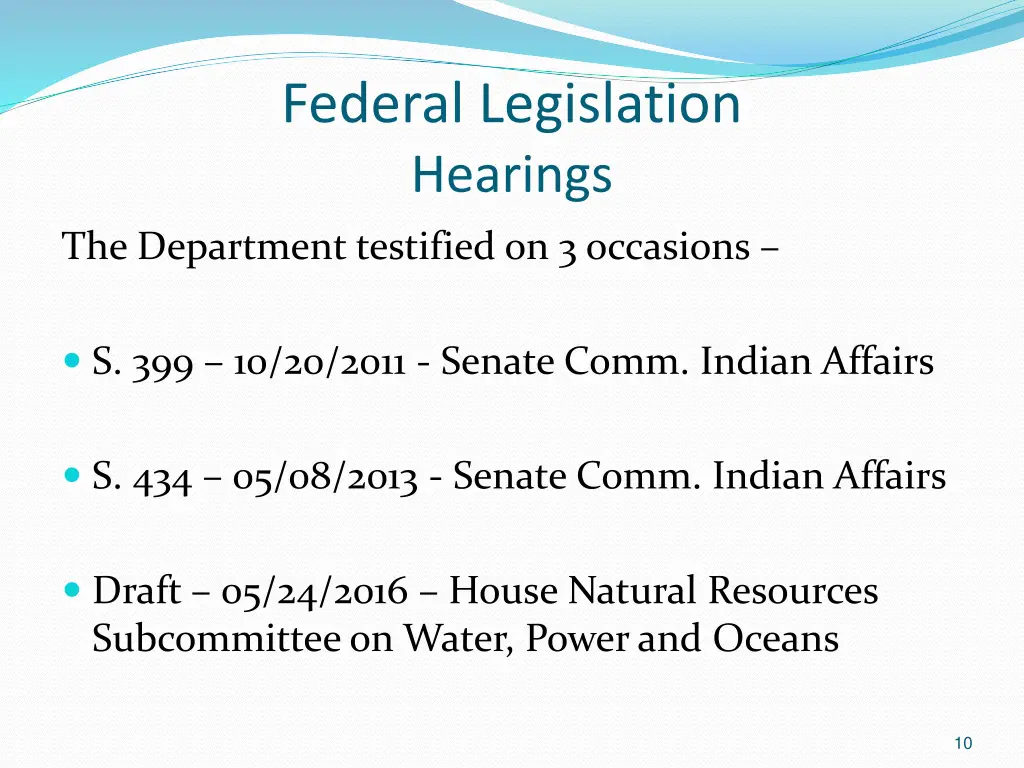 federal legislation hearings