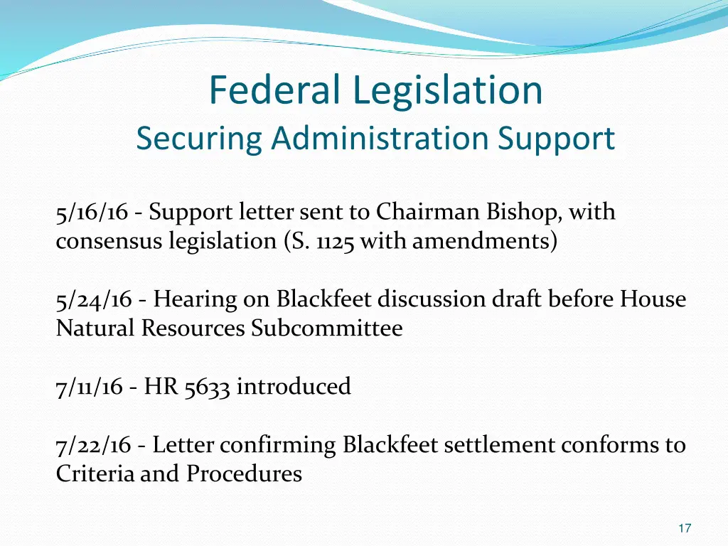 federal legislation securing administration