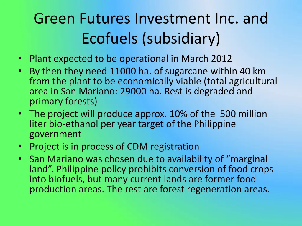 green futures investment inc and ecofuels