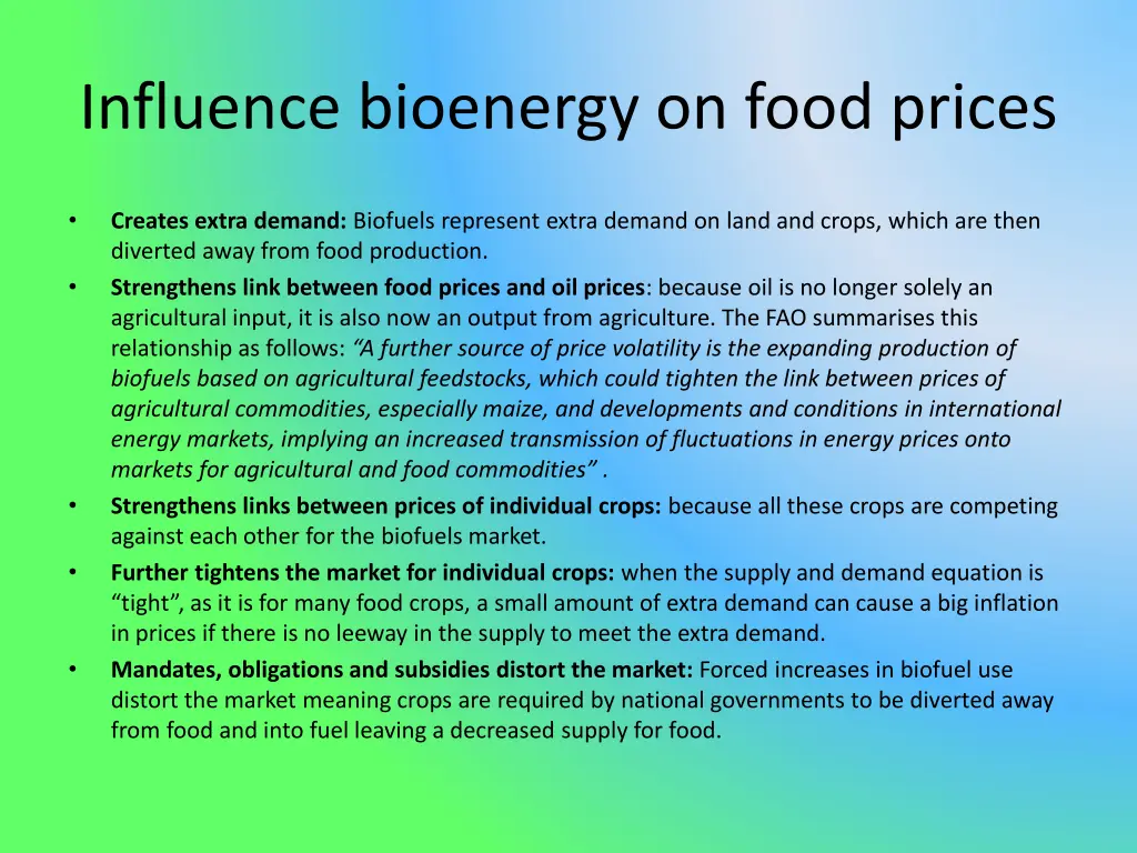 influence bioenergy on food prices