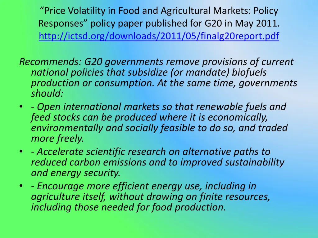 price volatility in food and agricultural markets