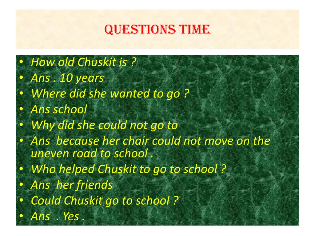 questions time