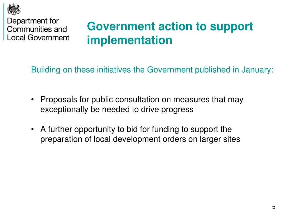 government action to support implementation 1