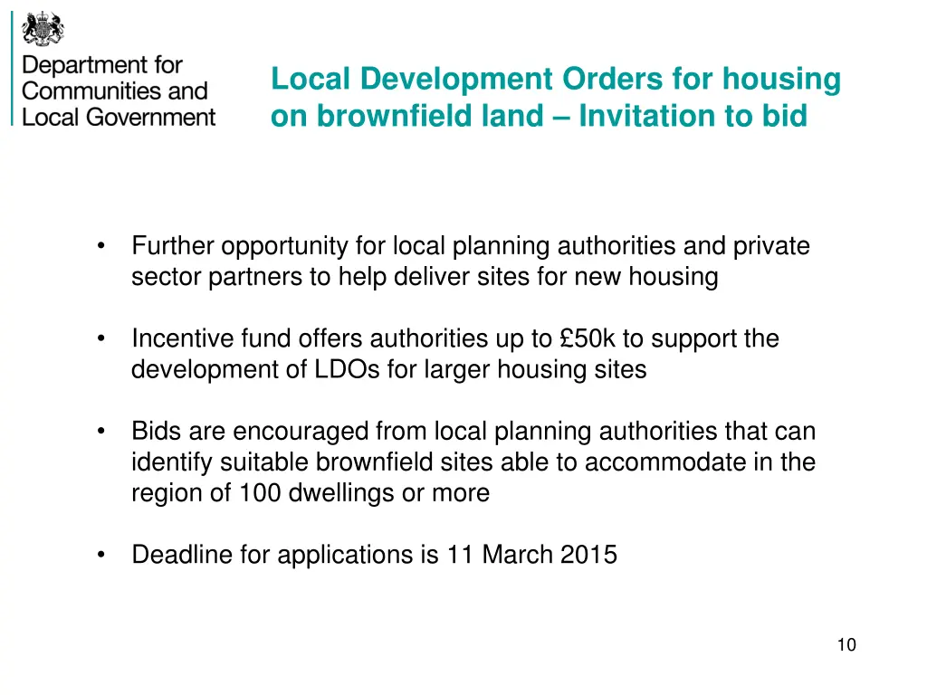 local development orders for housing