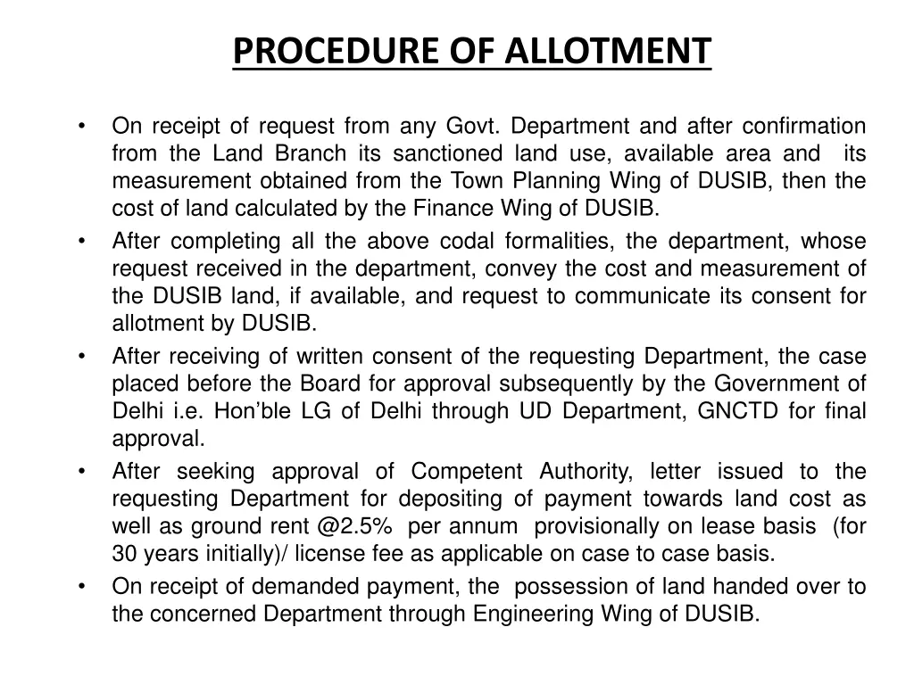 procedure of allotment