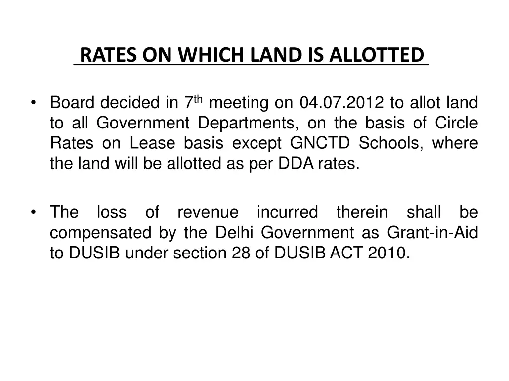 rates on which land is allotted