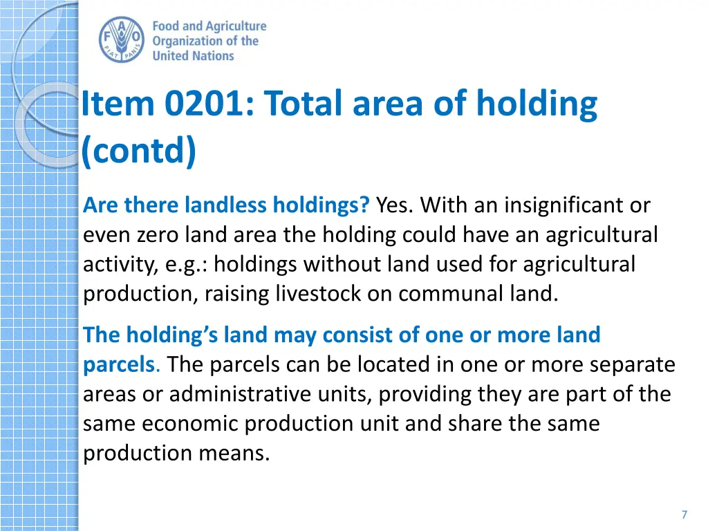 item 0201 total area of holding contd