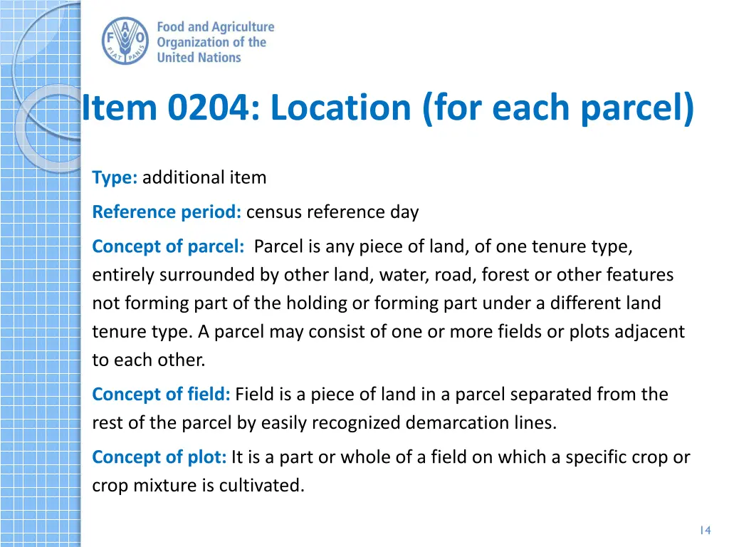 item 0204 location for each parcel