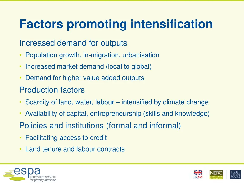 factors promoting intensification