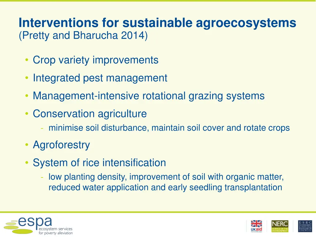 interventions for sustainable agroecosystems