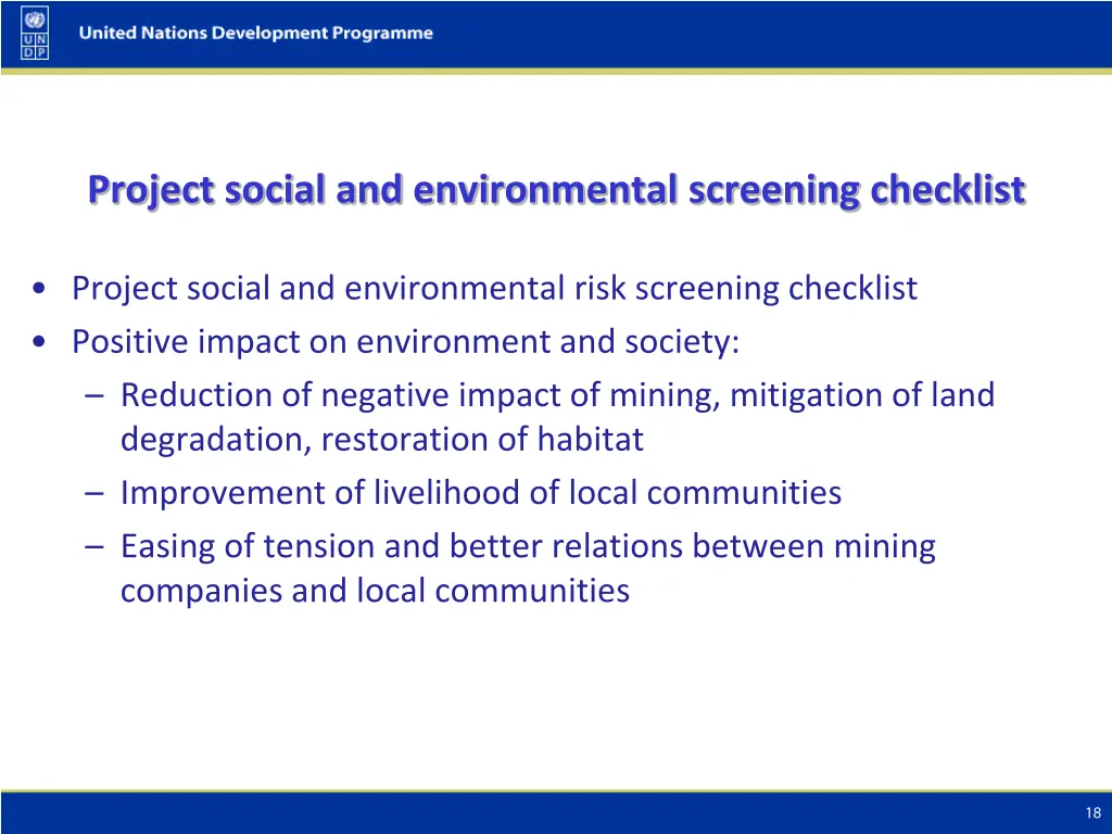 project social and environmental screening