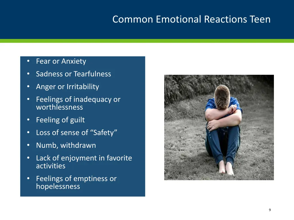 common emotional reactions teen