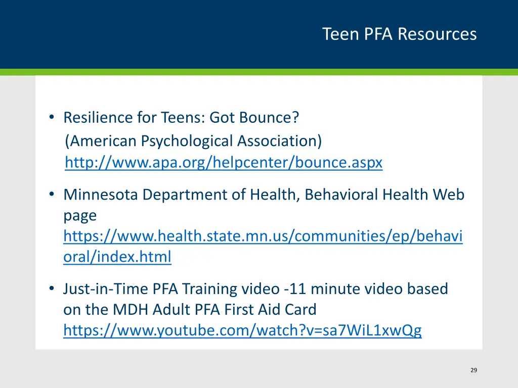 teen pfa resources