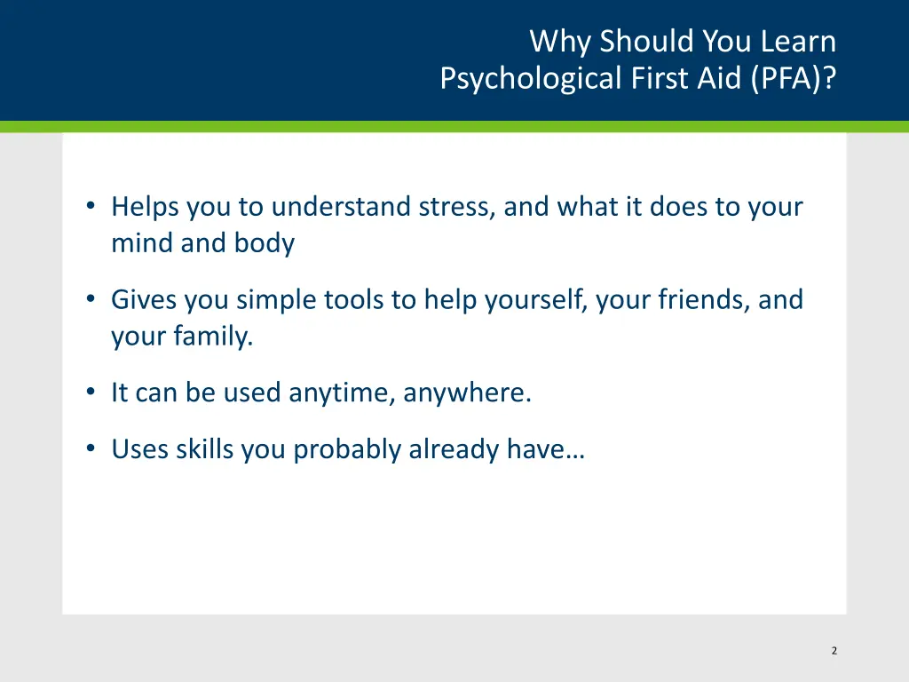 why should you learn psychological first aid pfa