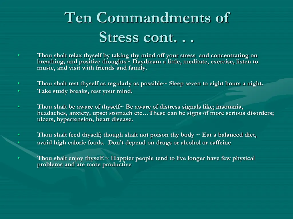 ten commandments of stress cont