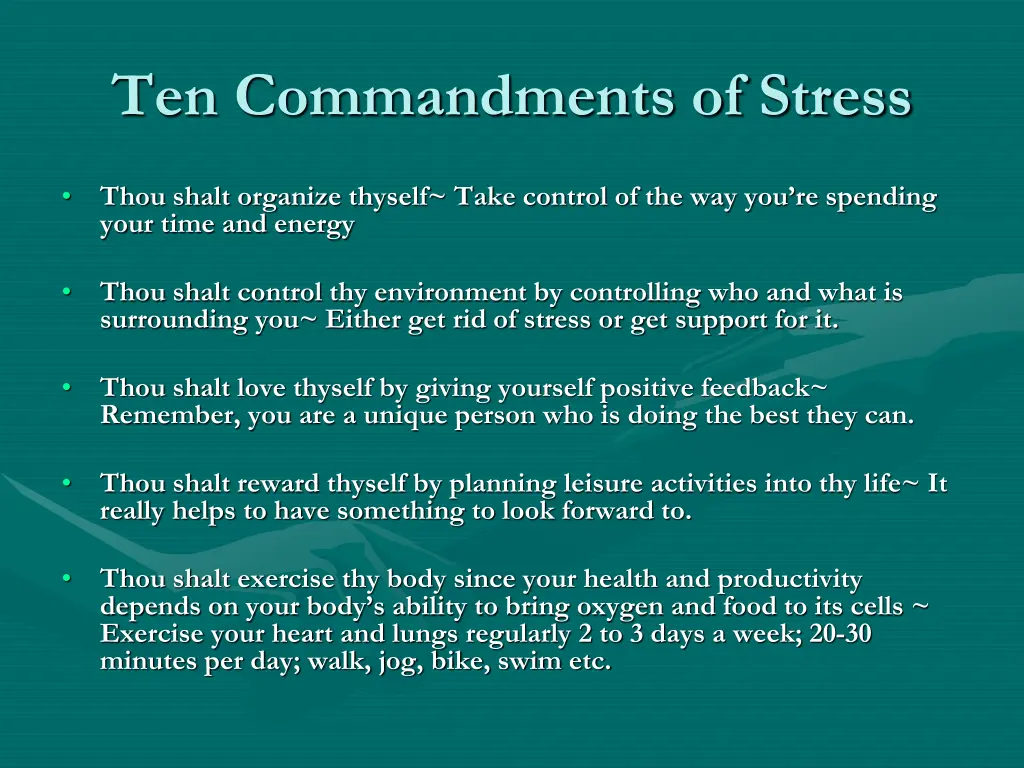 ten commandments of stress