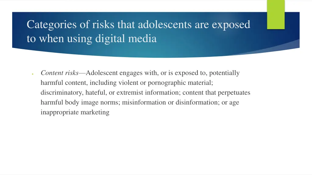 categories of risks that adolescents are exposed