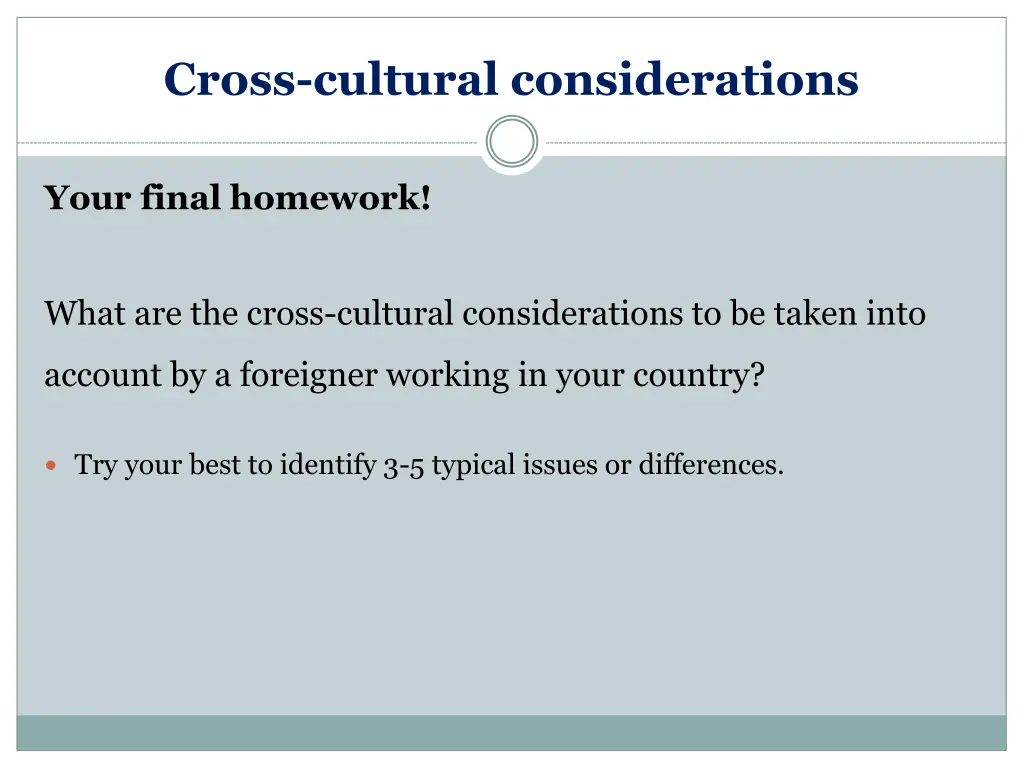 cross cultural considerations 10