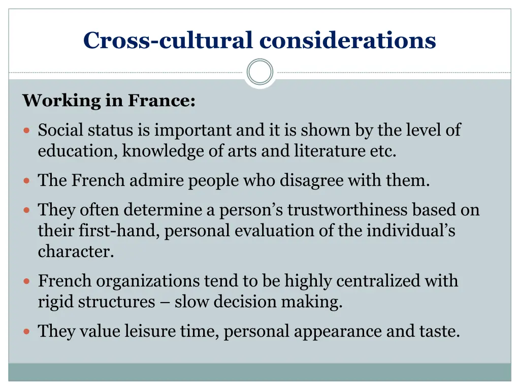 cross cultural considerations