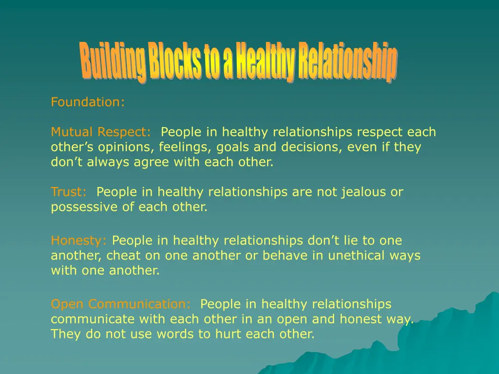 building blocks to a healthy relationship