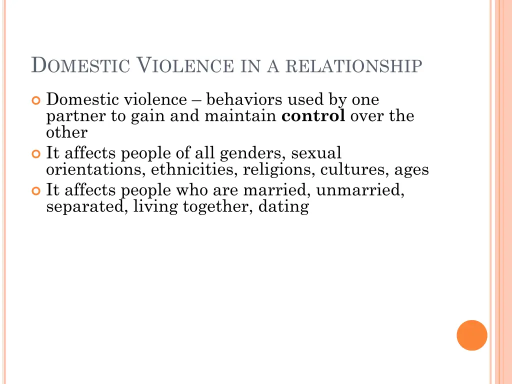 d omestic v iolence in a relationship